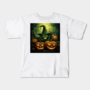 Green Halloween Witch Kids T-Shirt